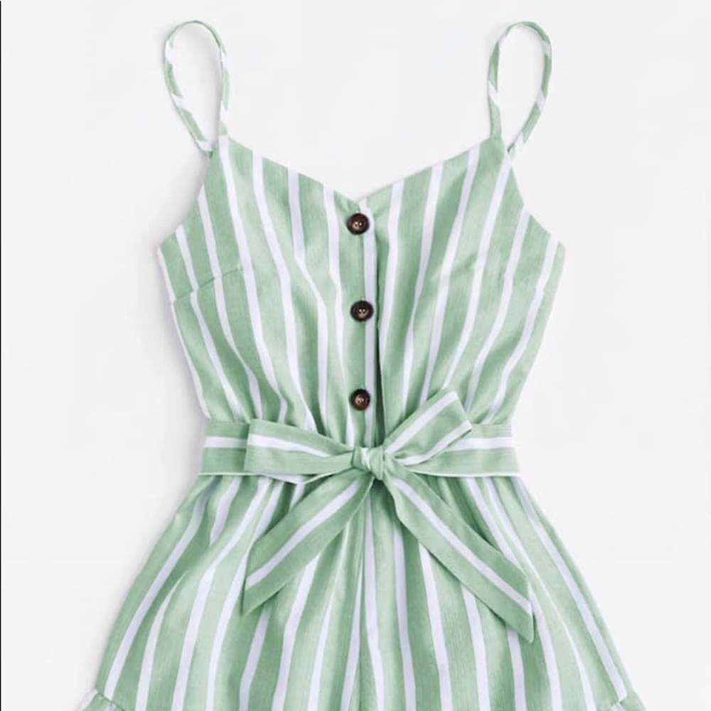 Ladies Green Pinstriped Romper, Size 4